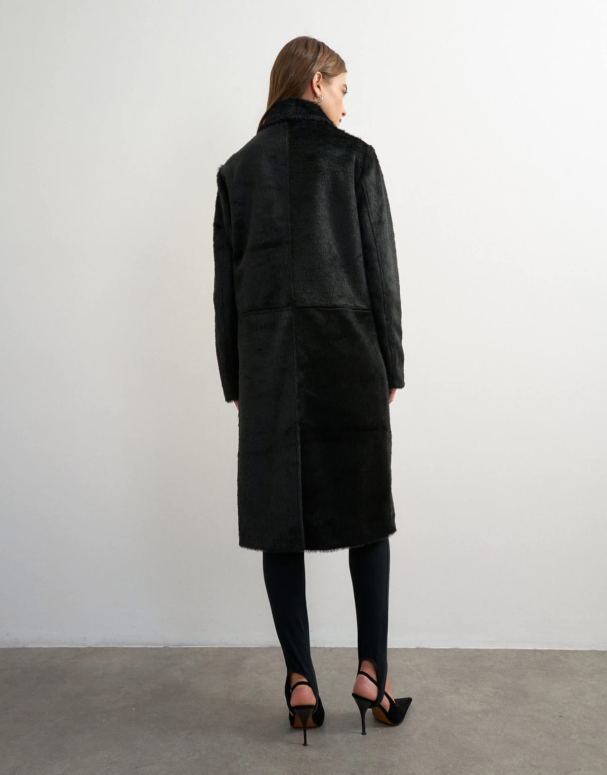 Topshop faux fur long coat in black