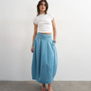Topshop denim barrel seamed maxi skirt in bleach