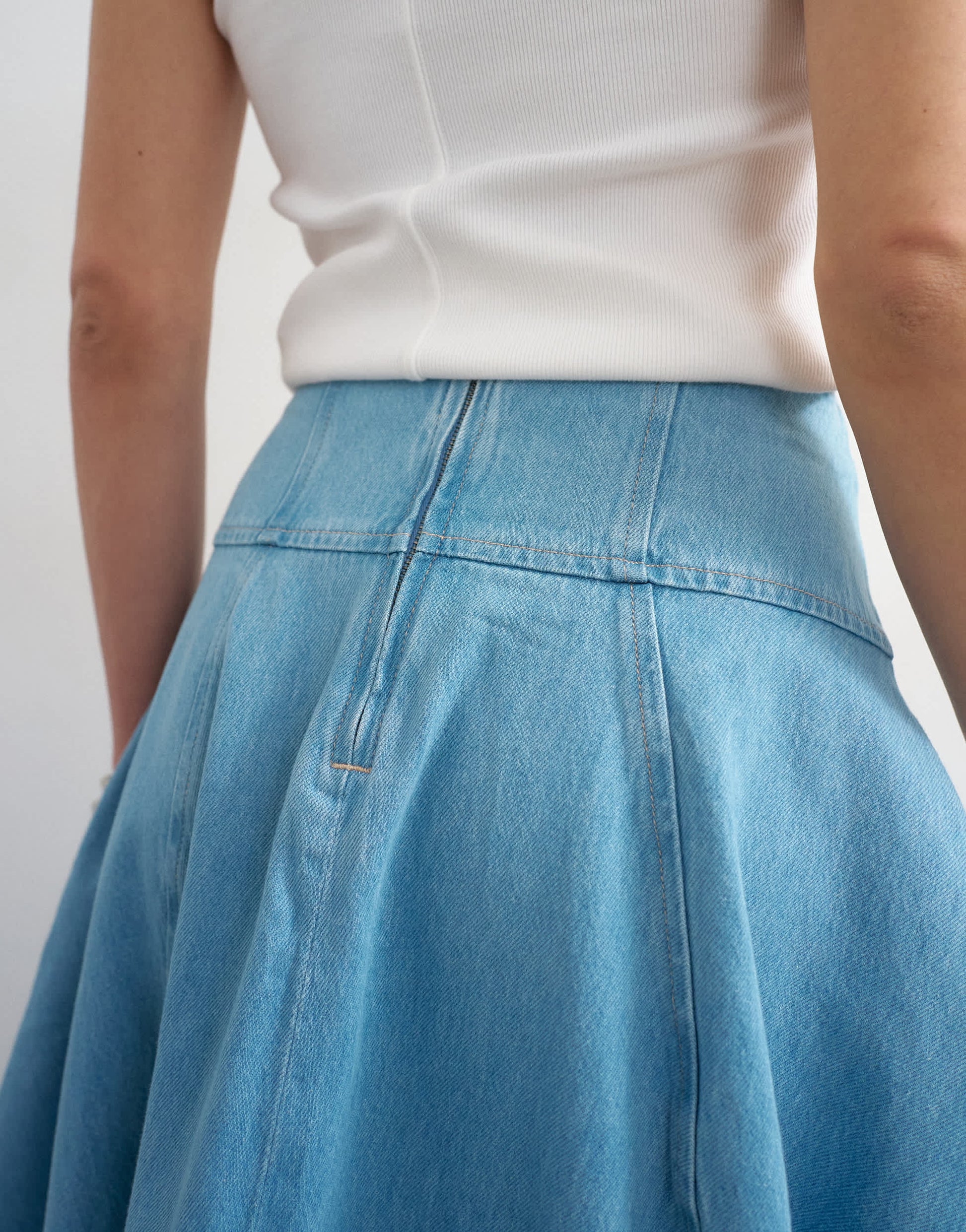 Topshop denim barrel seamed maxi skirt in bleach