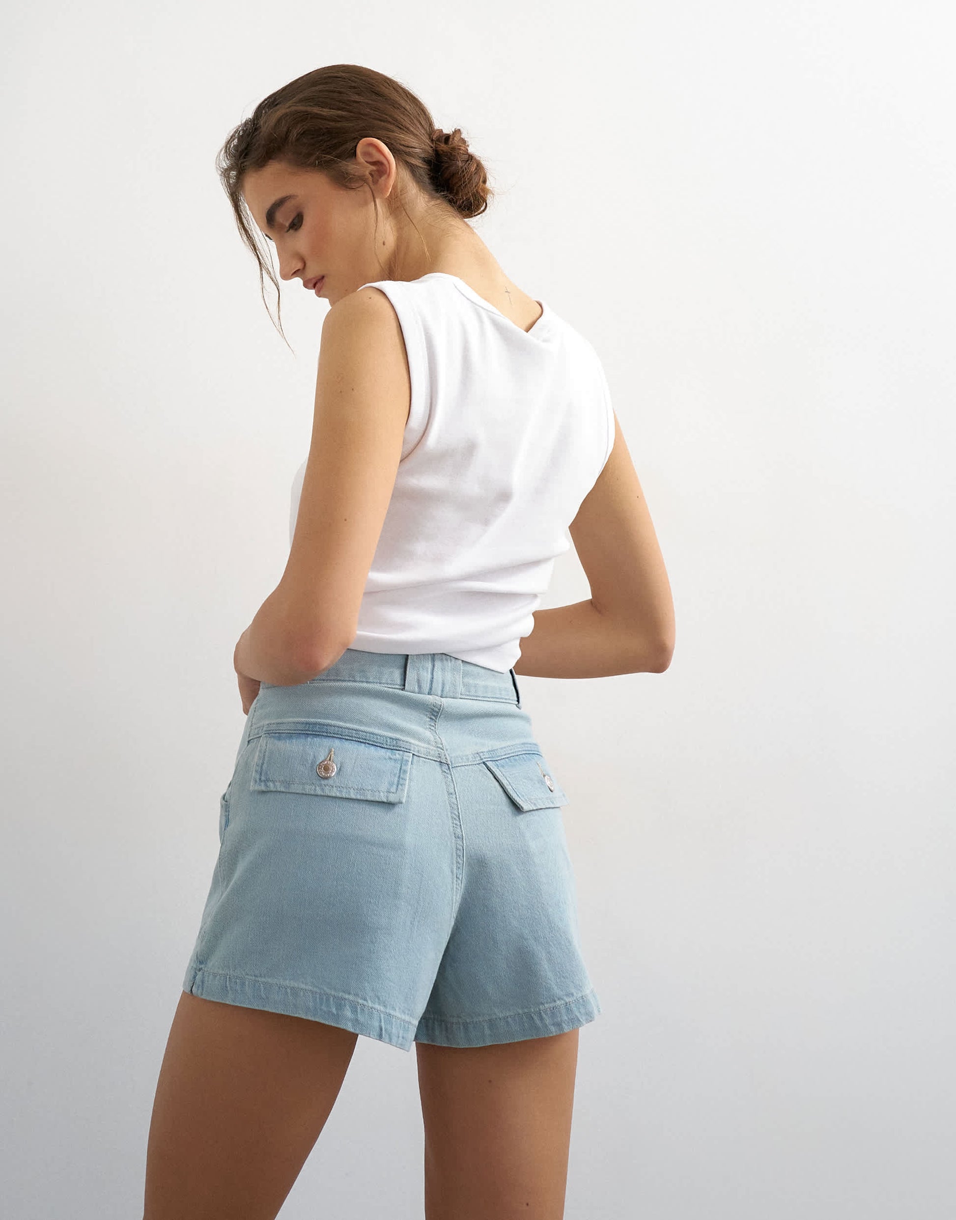Topshop denim scout short in bleach