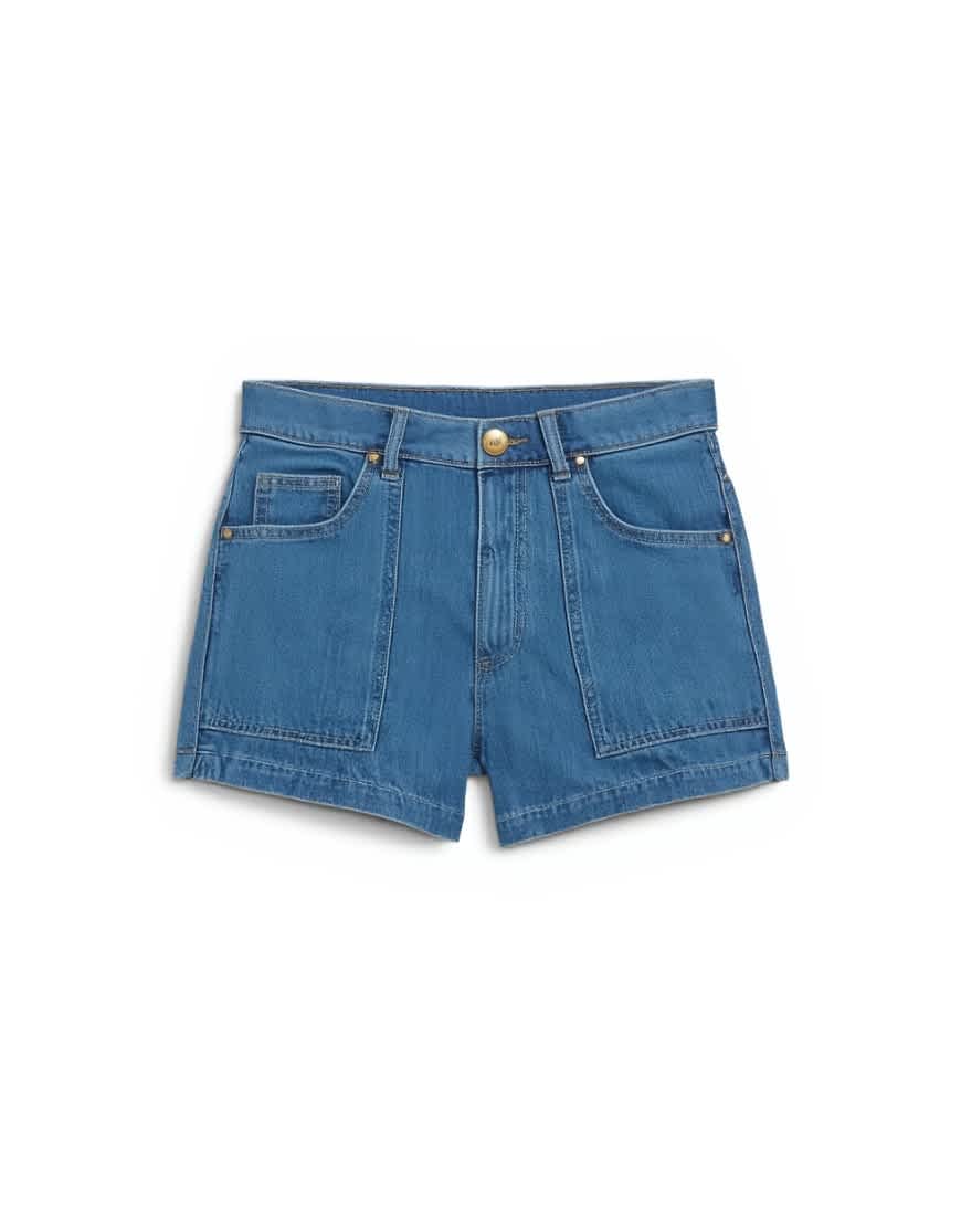 Topshop denim scout short in mid blue