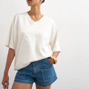 Topshop denim scout short in mid blue
