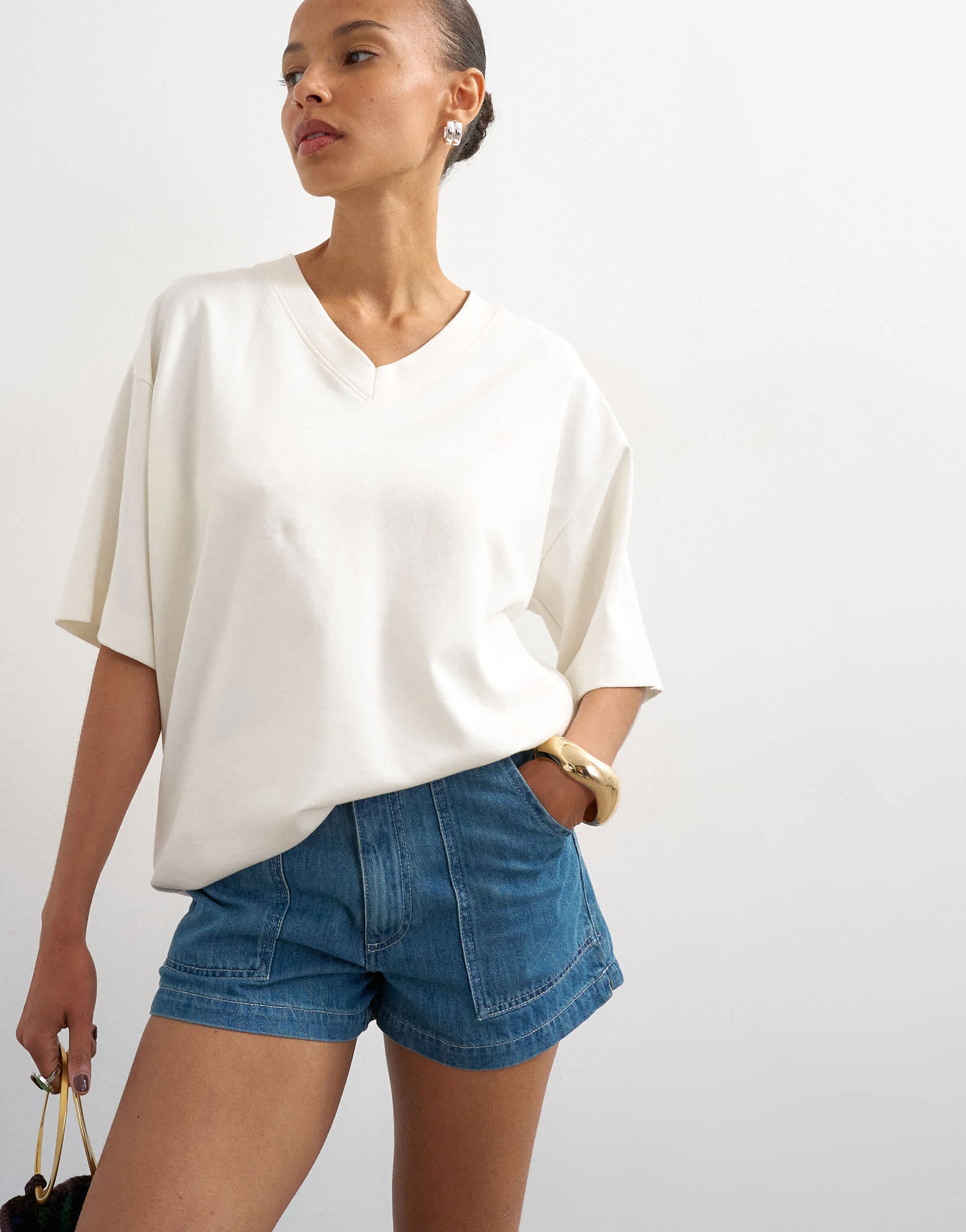 Topshop denim scout short in mid blue