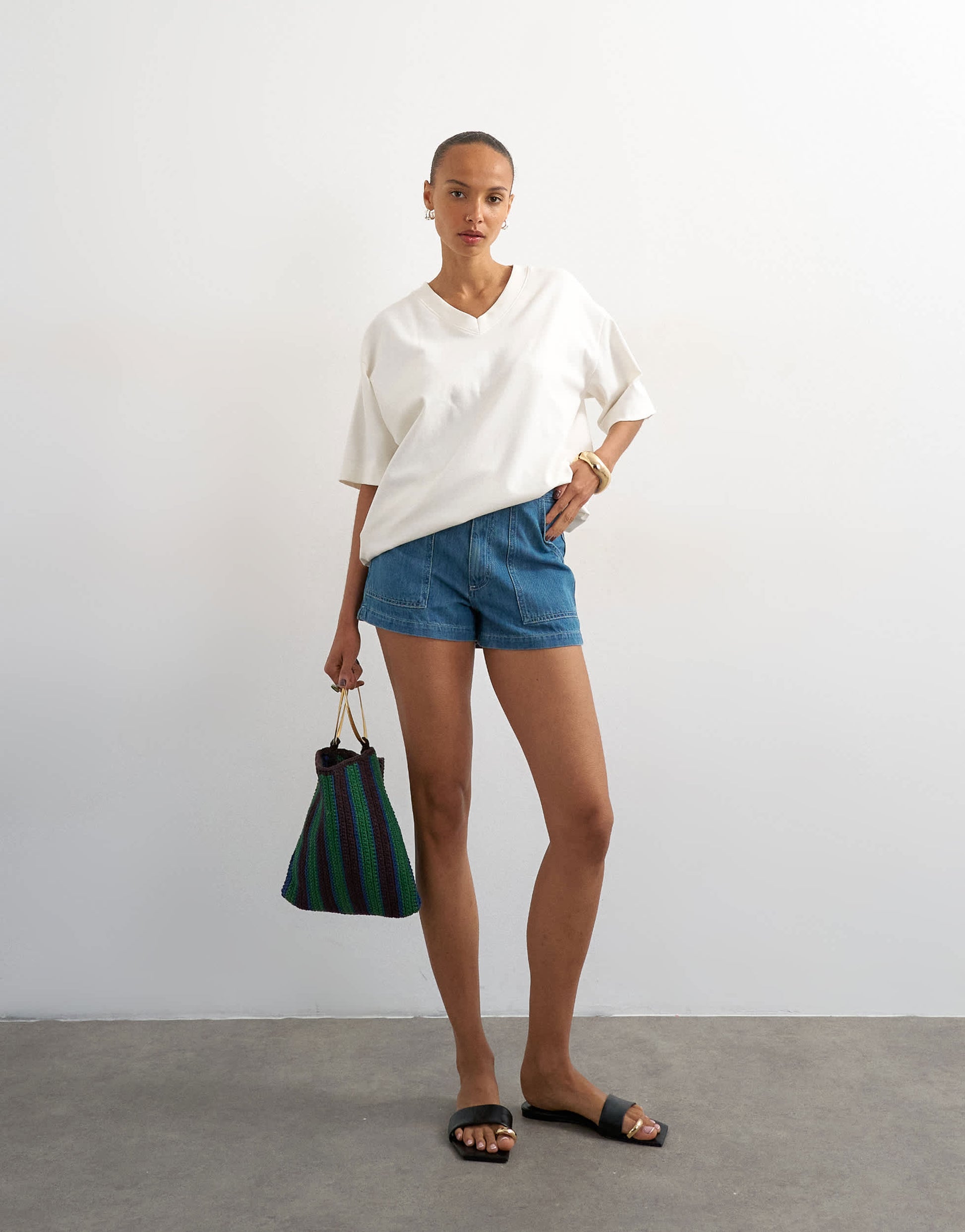 Topshop denim scout short in mid blue