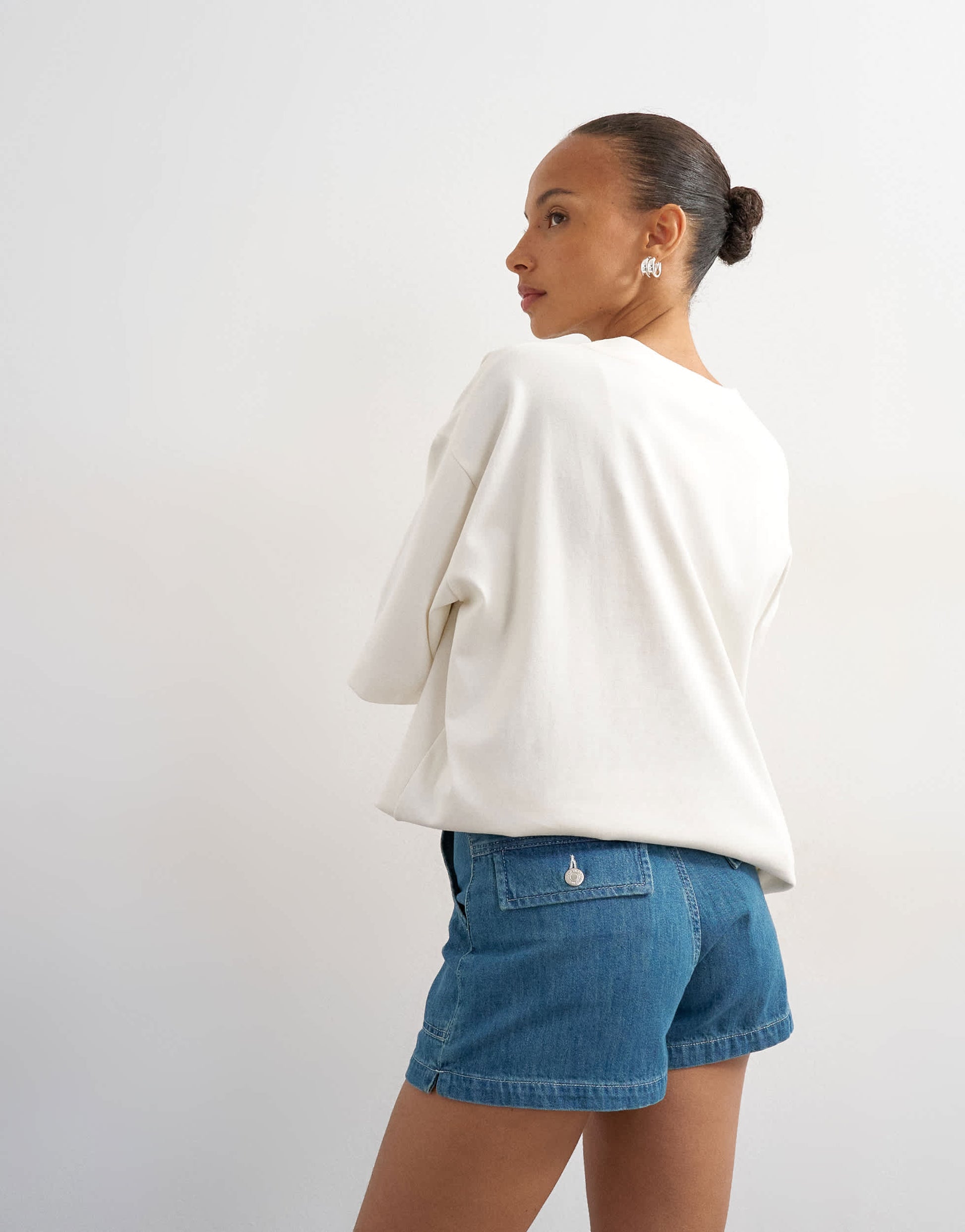 Topshop denim scout short in mid blue