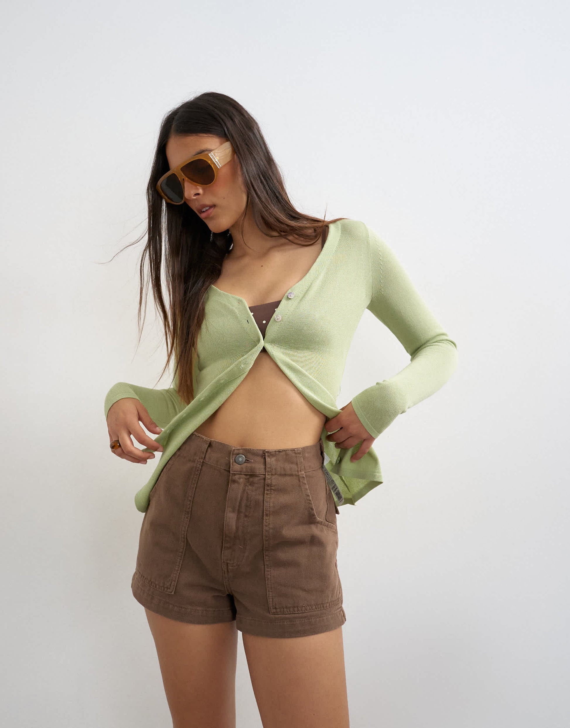 Topshop denim scout short in chocolate