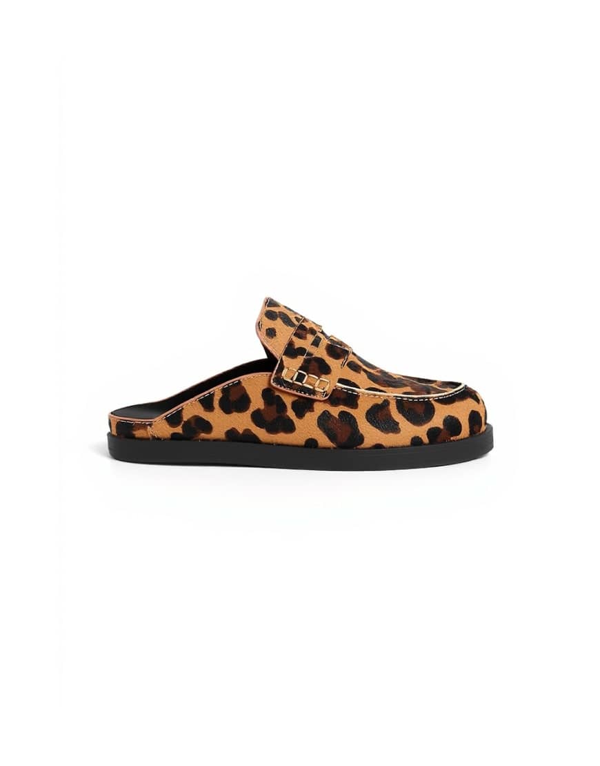 Topshop Addie hair on real leather mule loafer in leopard print