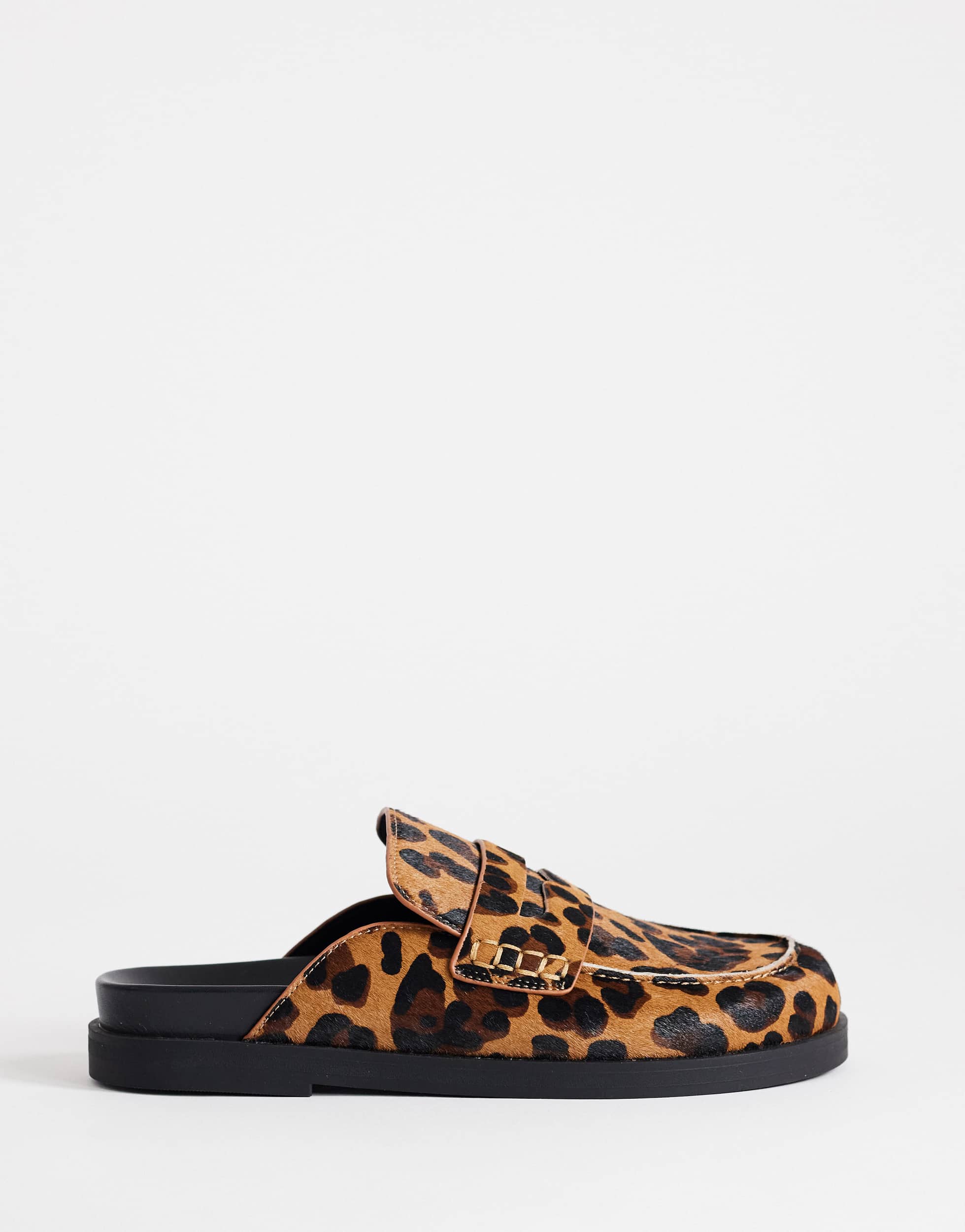 Topshop Addie hair on real leather mule loafer in leopard print
