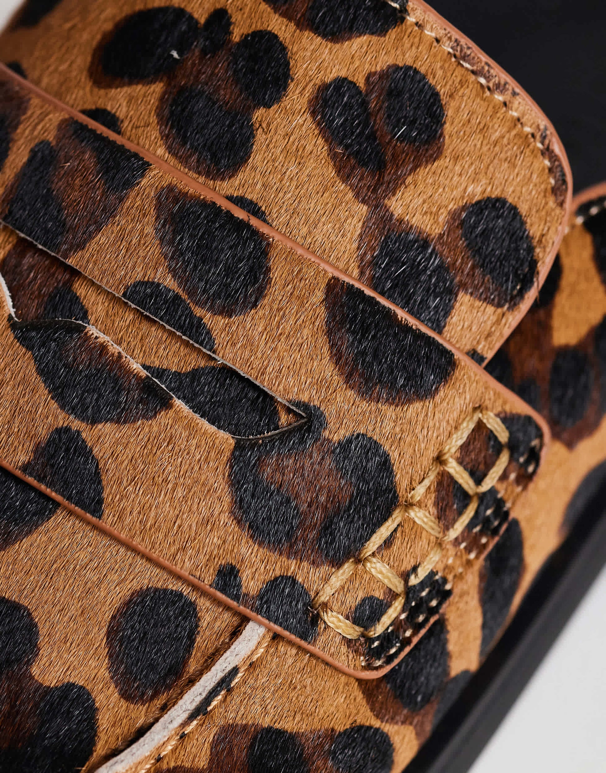 Topshop Addie hair on real leather mule loafer in leopard print