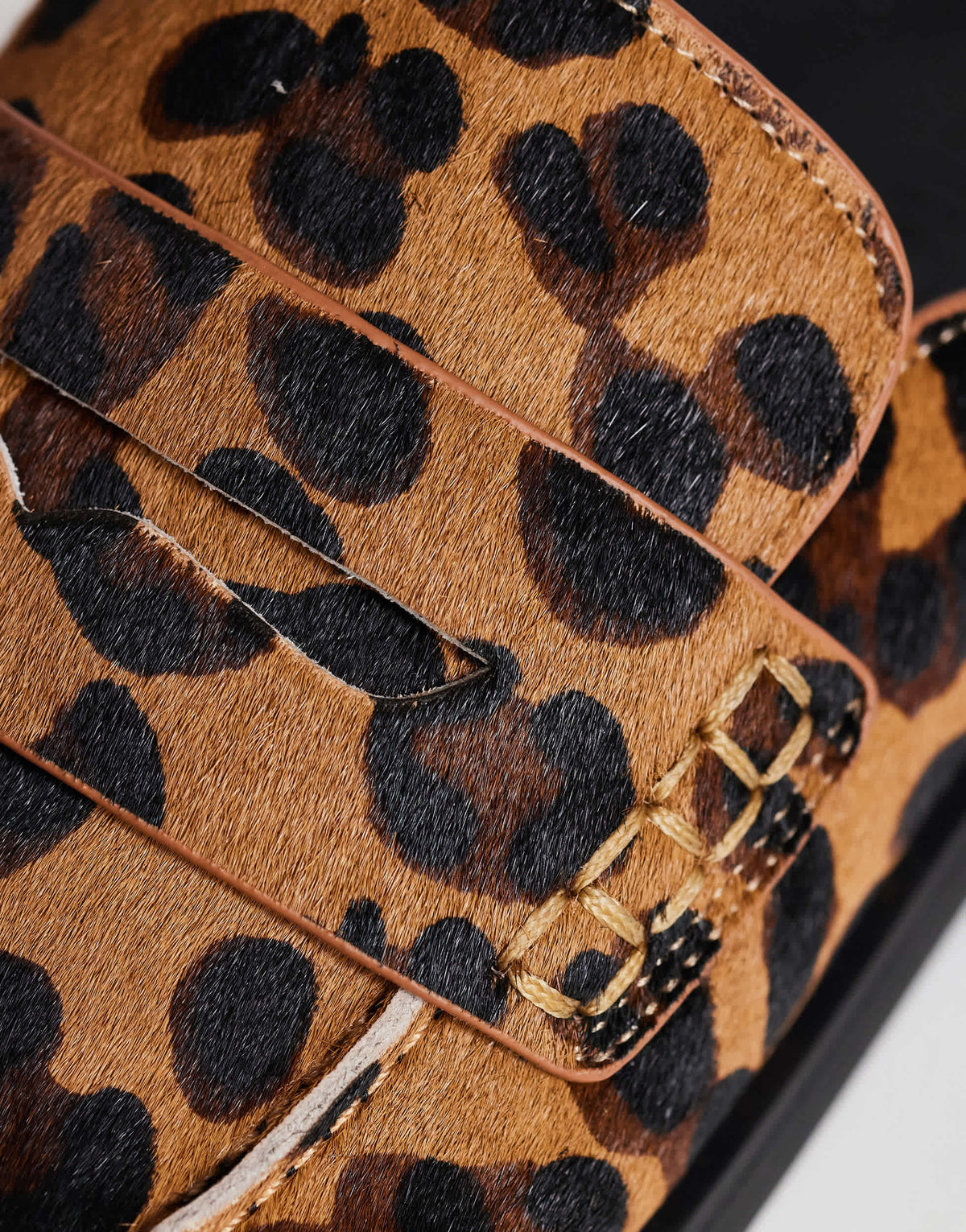Topshop Addie hair on real leather mule loafer in leopard print