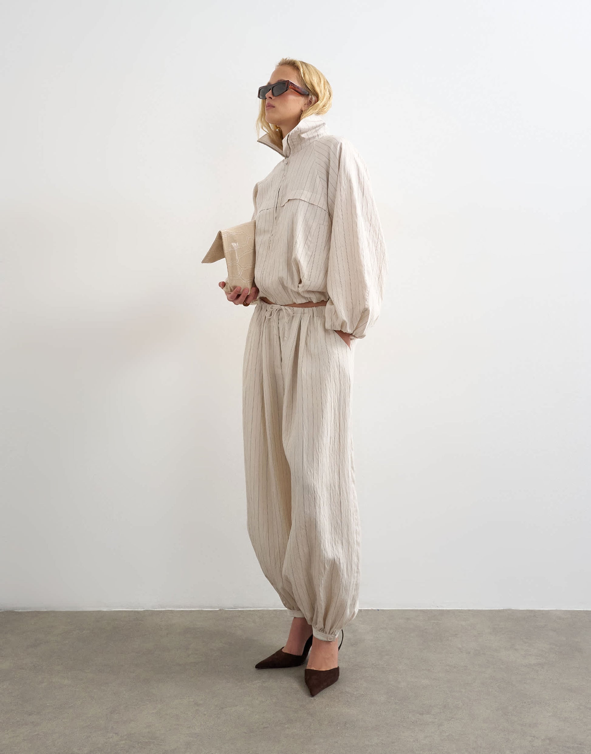 Topshop co ord modal balloon trouser in ivory stripe