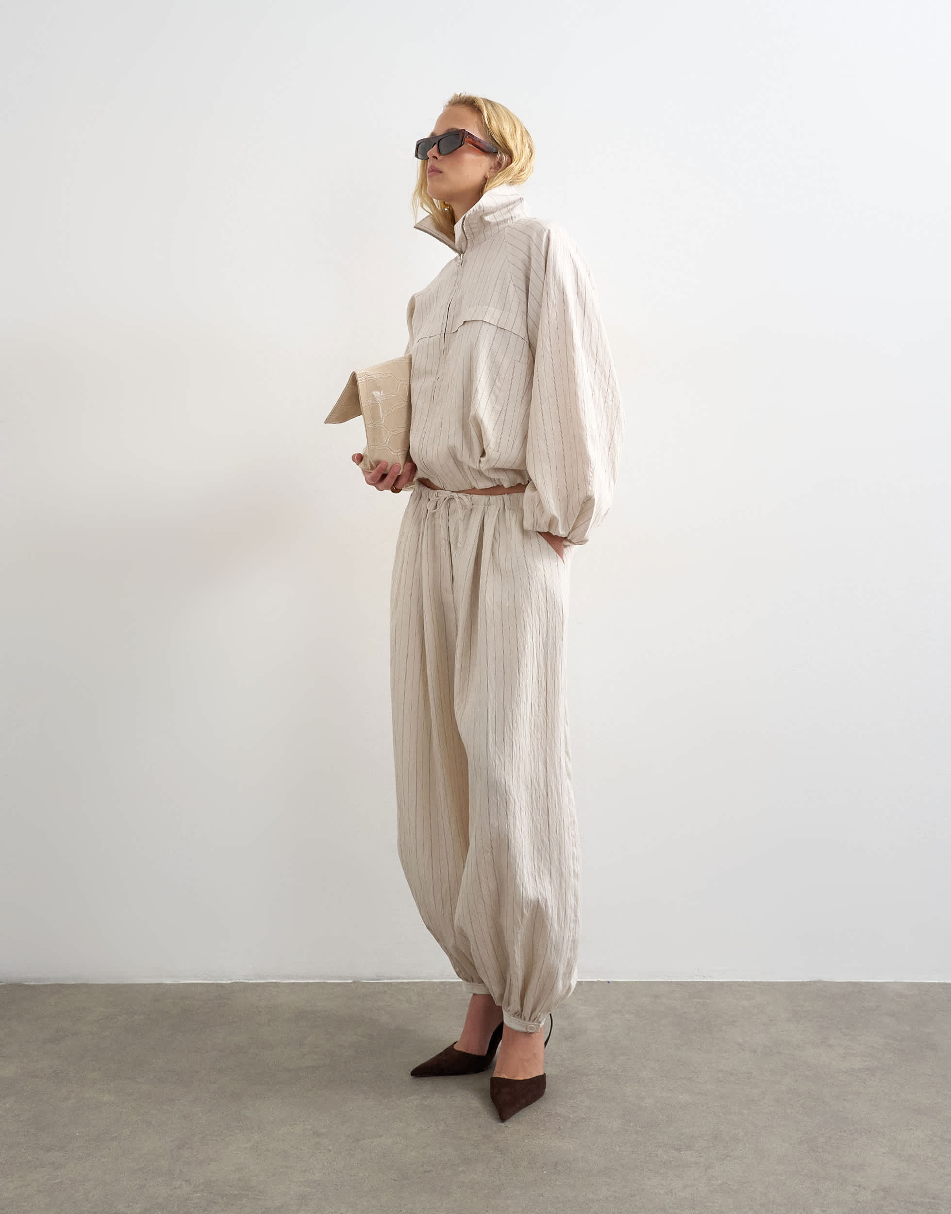 Topshop co ord modal balloon trouser in ivory stripe