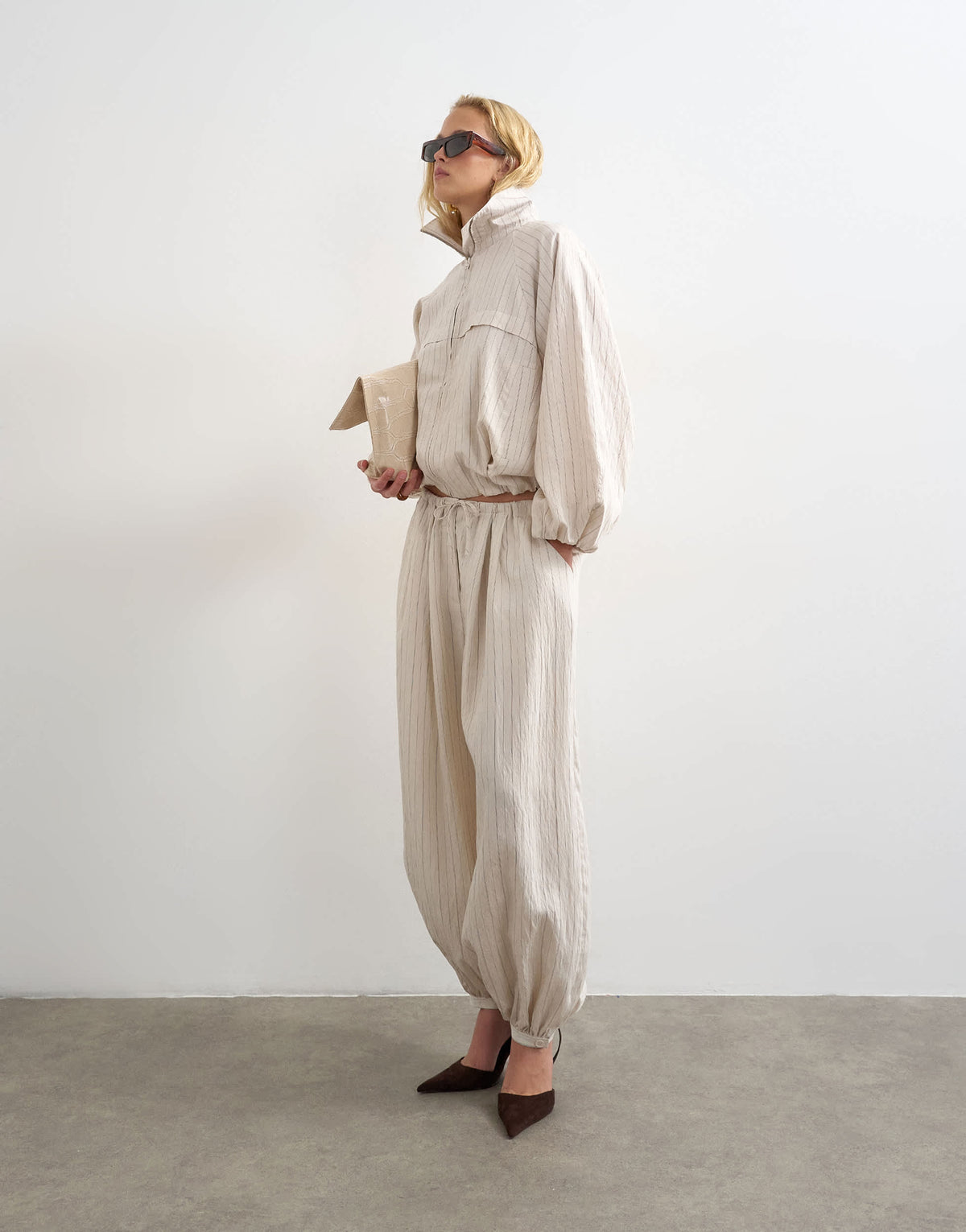 Topshop co ord modal balloon trouser in ivory stripe