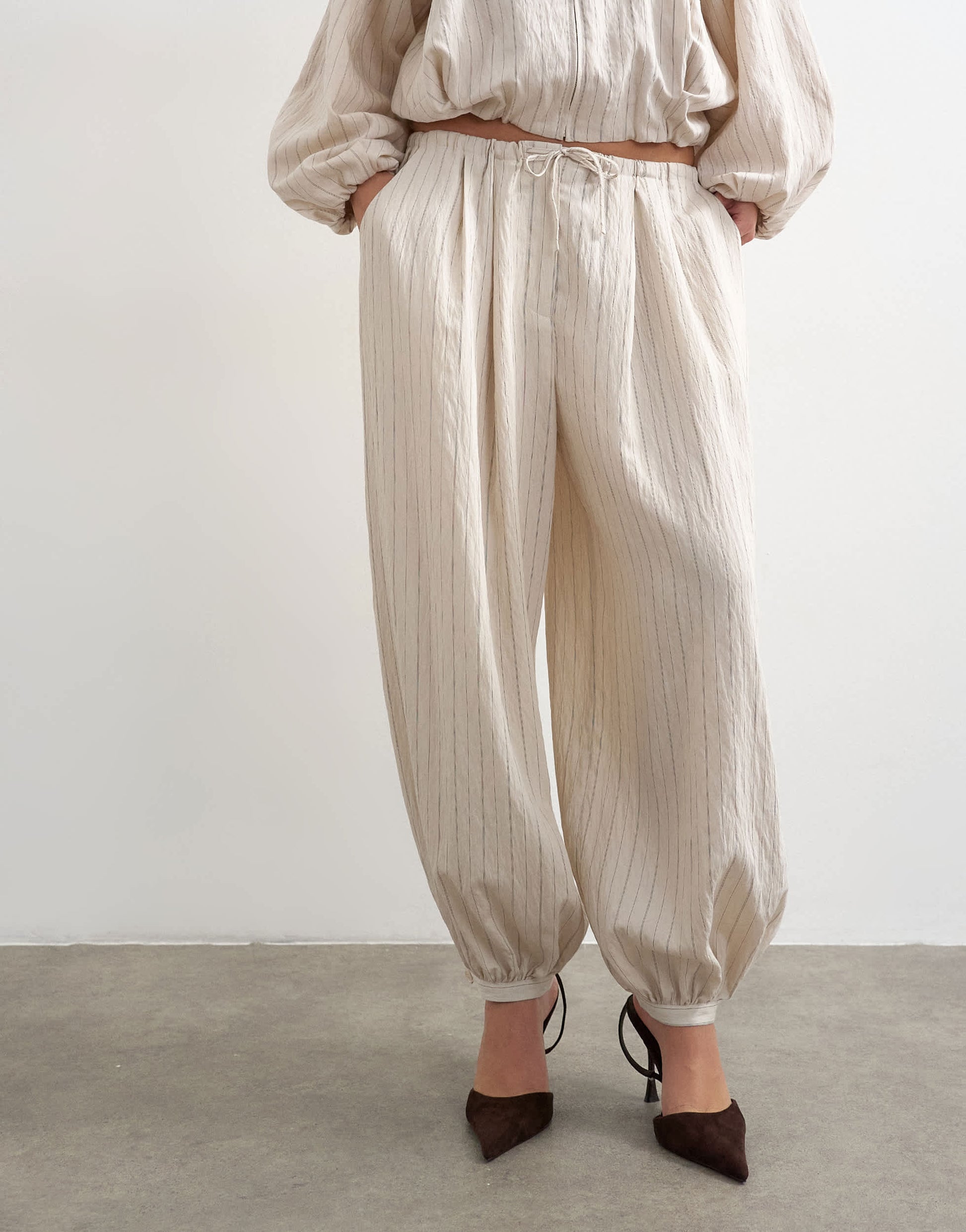 Topshop co ord modal balloon trouser in ivory stripe