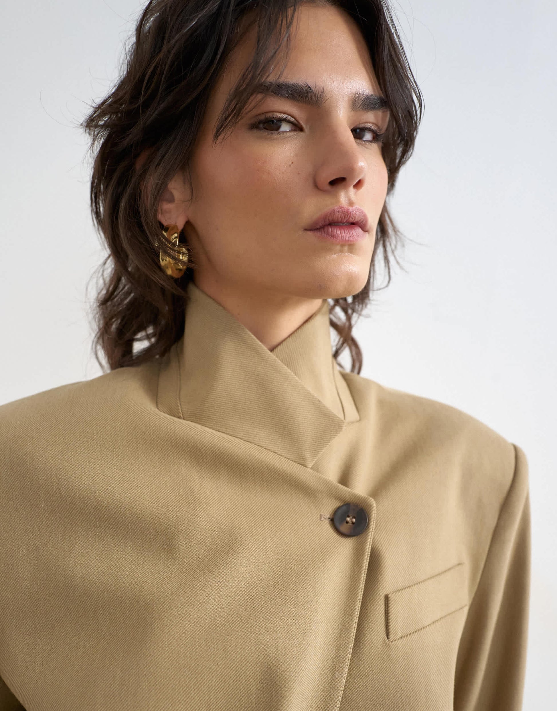 Topshop funnel neck blazer in stone