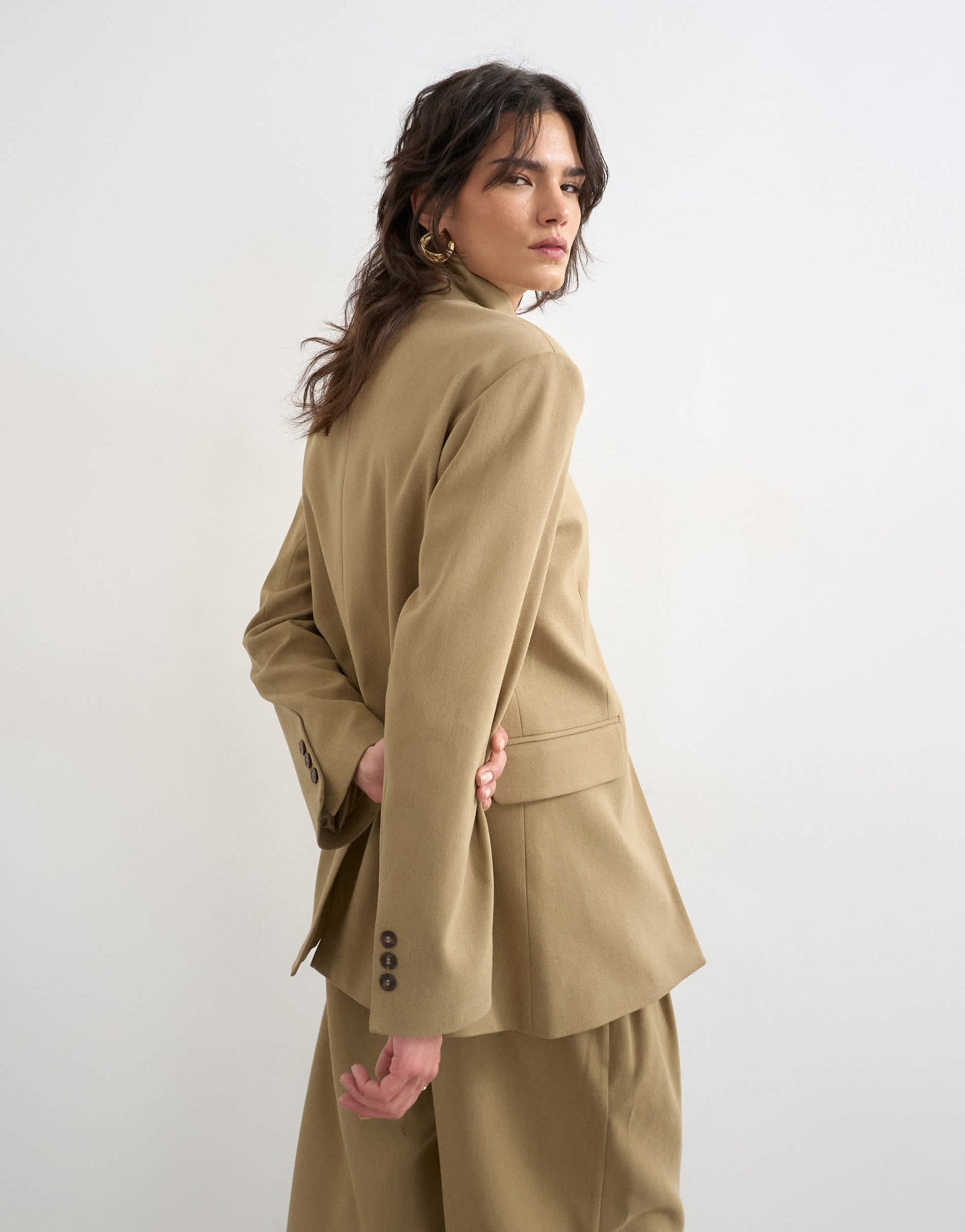 Topshop funnel neck blazer in stone