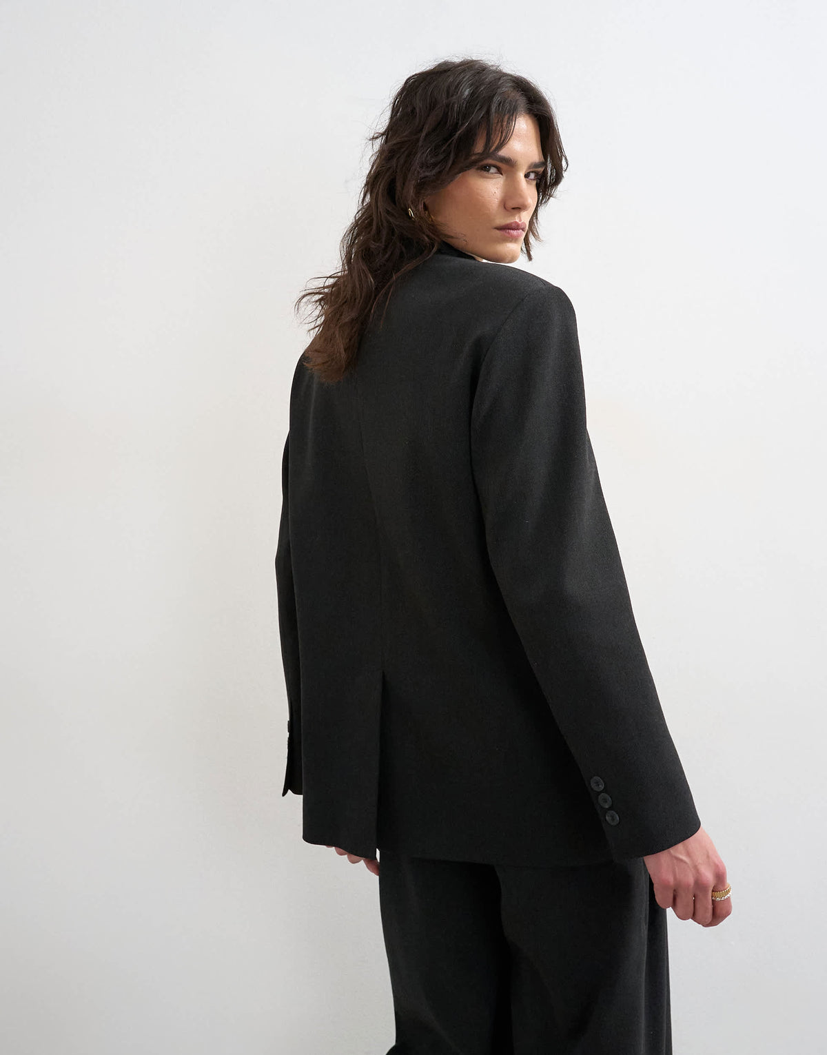 Topshop funnel neck blazer in black