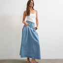 Topshop Jeans-Maxirock mit Bundfalten in Bleached-Optik