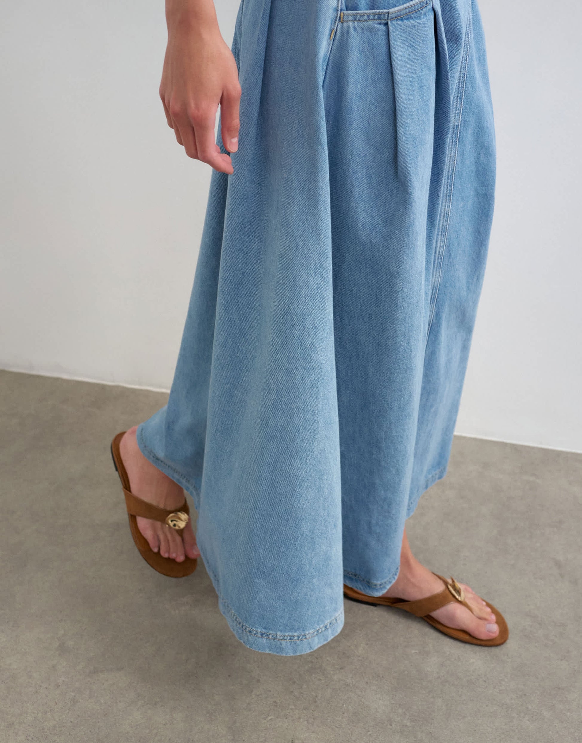 Topshop denim pleated maxi skirt in bleach