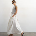 Topshop denim pleated maxi skirt in bone