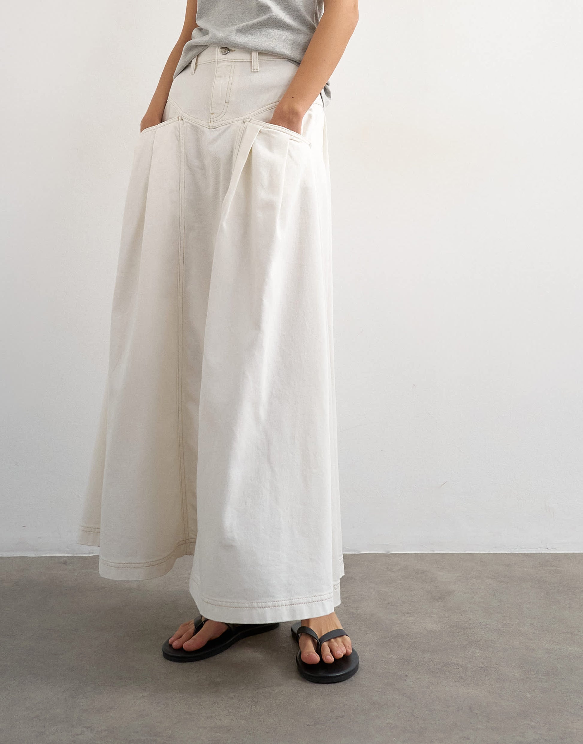Topshop denim pleated maxi skirt in bone