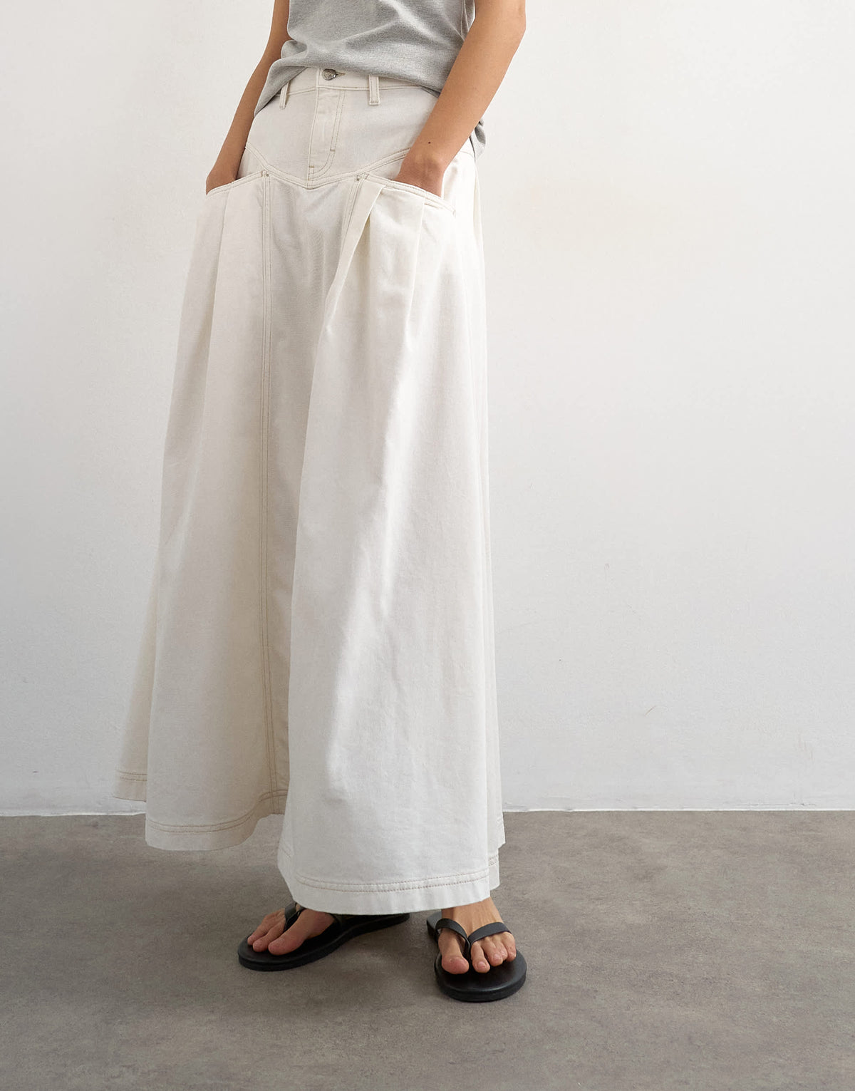 Topshop denim pleated maxi skirt in bone