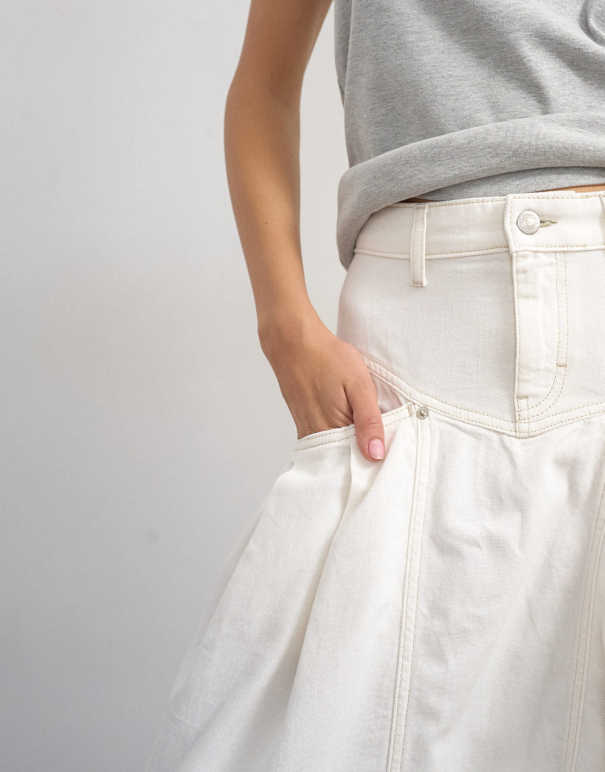 Topshop denim pleated maxi skirt in bone