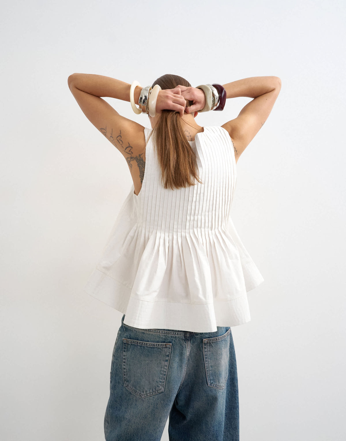 Topshop v neck pintuck detail a line top in white