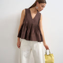 Topshop v neck pintuck detail a line top in chocolate