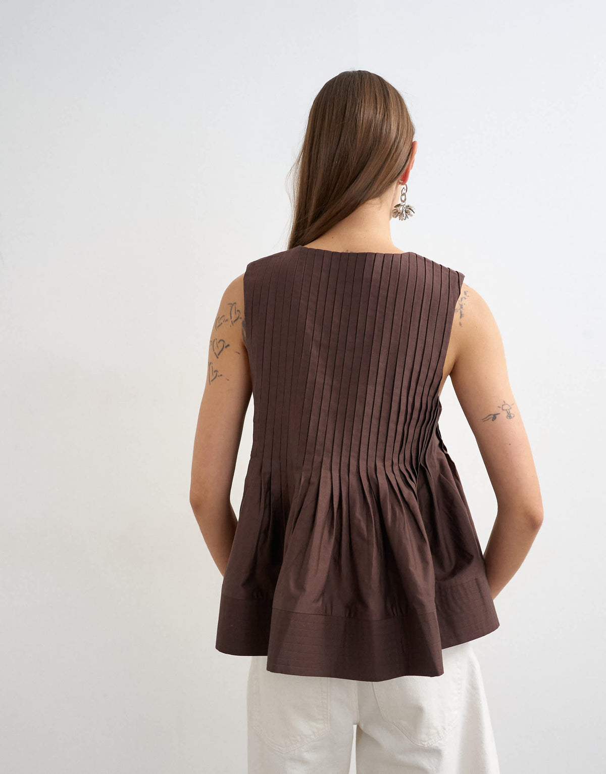 Topshop v neck pintuck detail a line top in chocolate