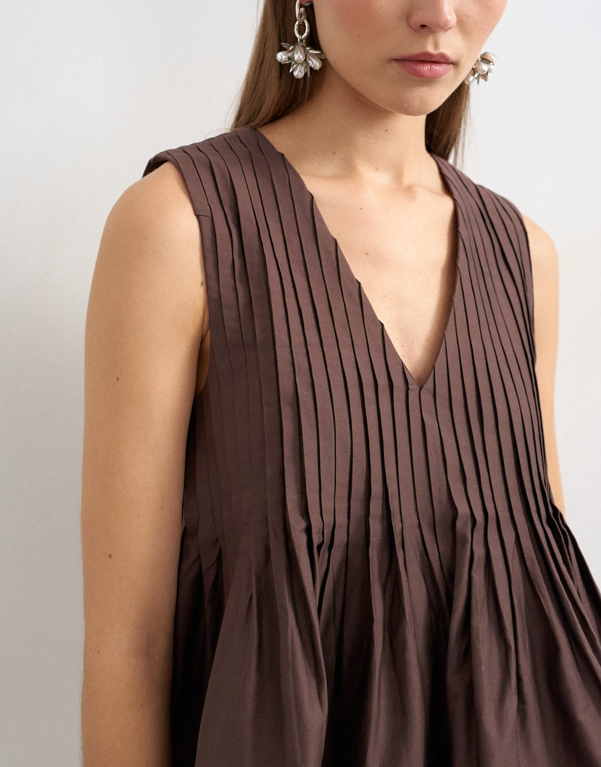 Topshop v neck pintuck detail a line top in chocolate