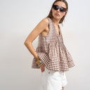 Topshop v neck pintuck detail a line top in gingham check