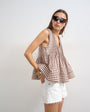 Topshop v neck pintuck detail a line top in gingham check 