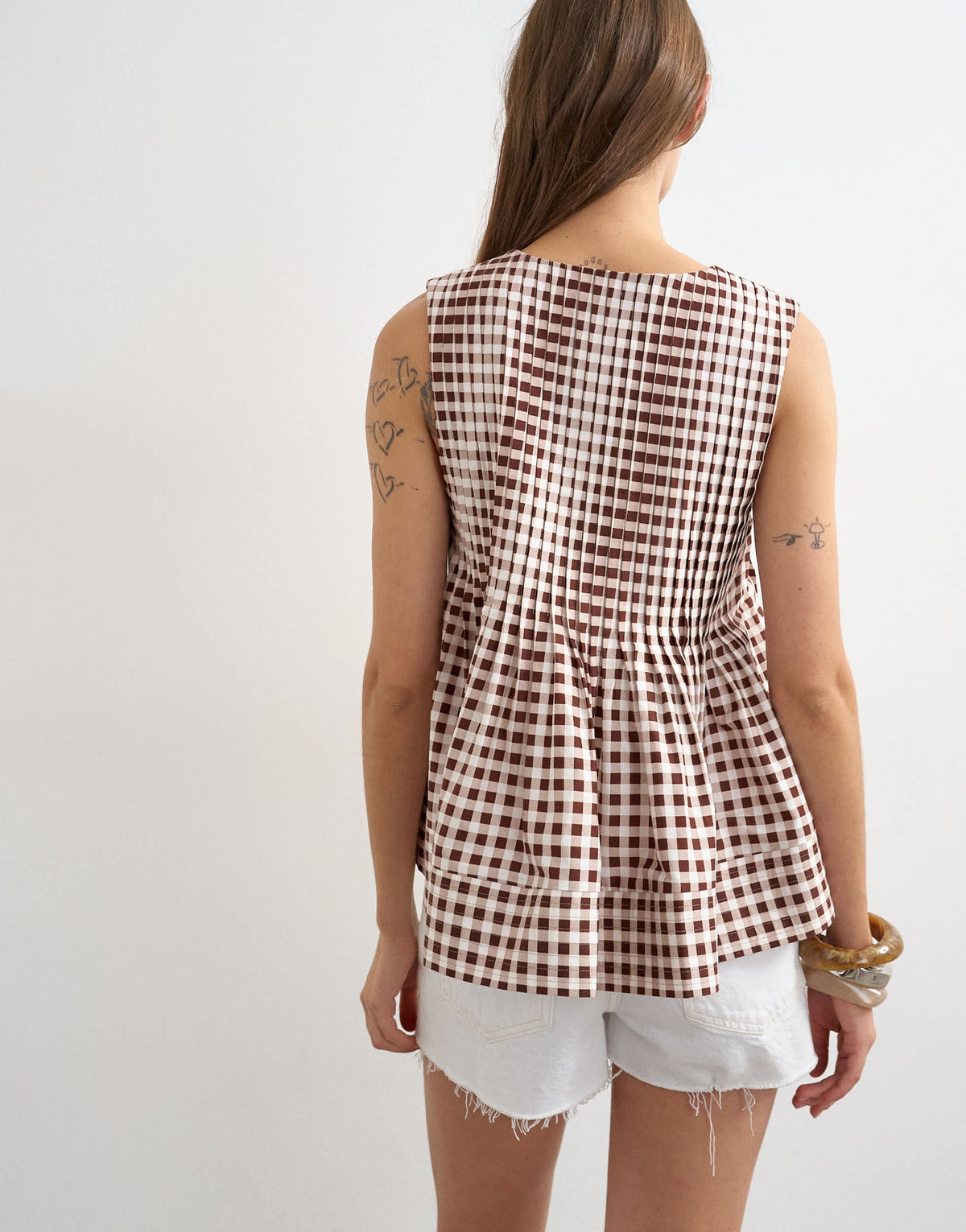 Topshop v neck pintuck detail a line top in gingham check 