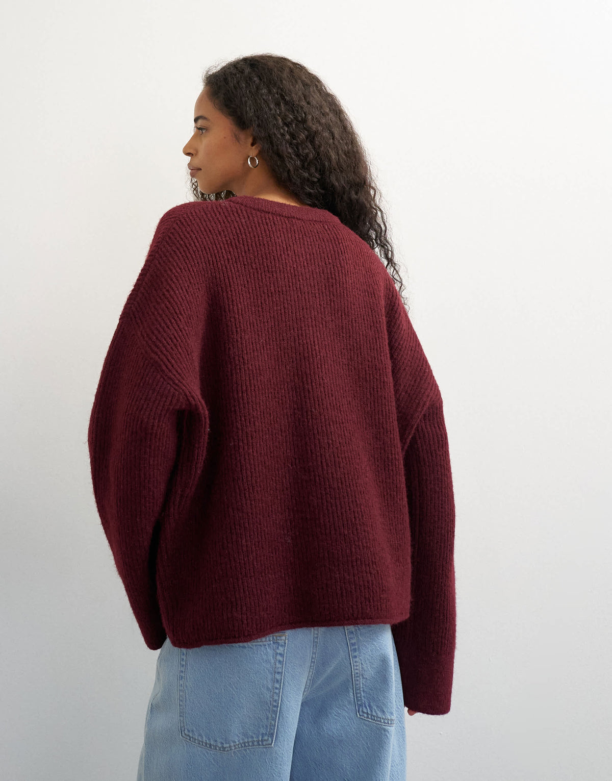 Topshop knitted easy Henley jumper in burgundy