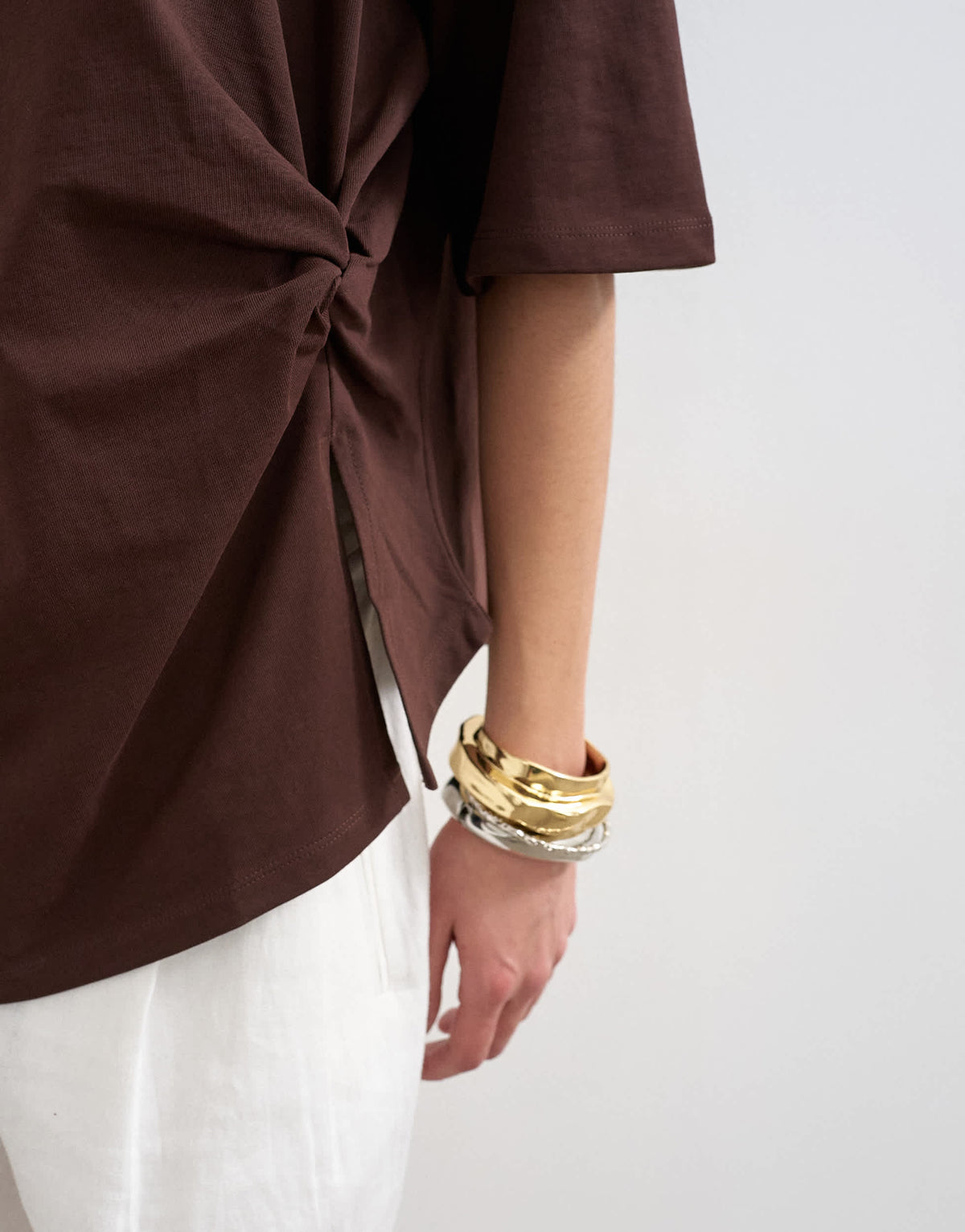 Topshop knot twist t-shirt in dark chocolate