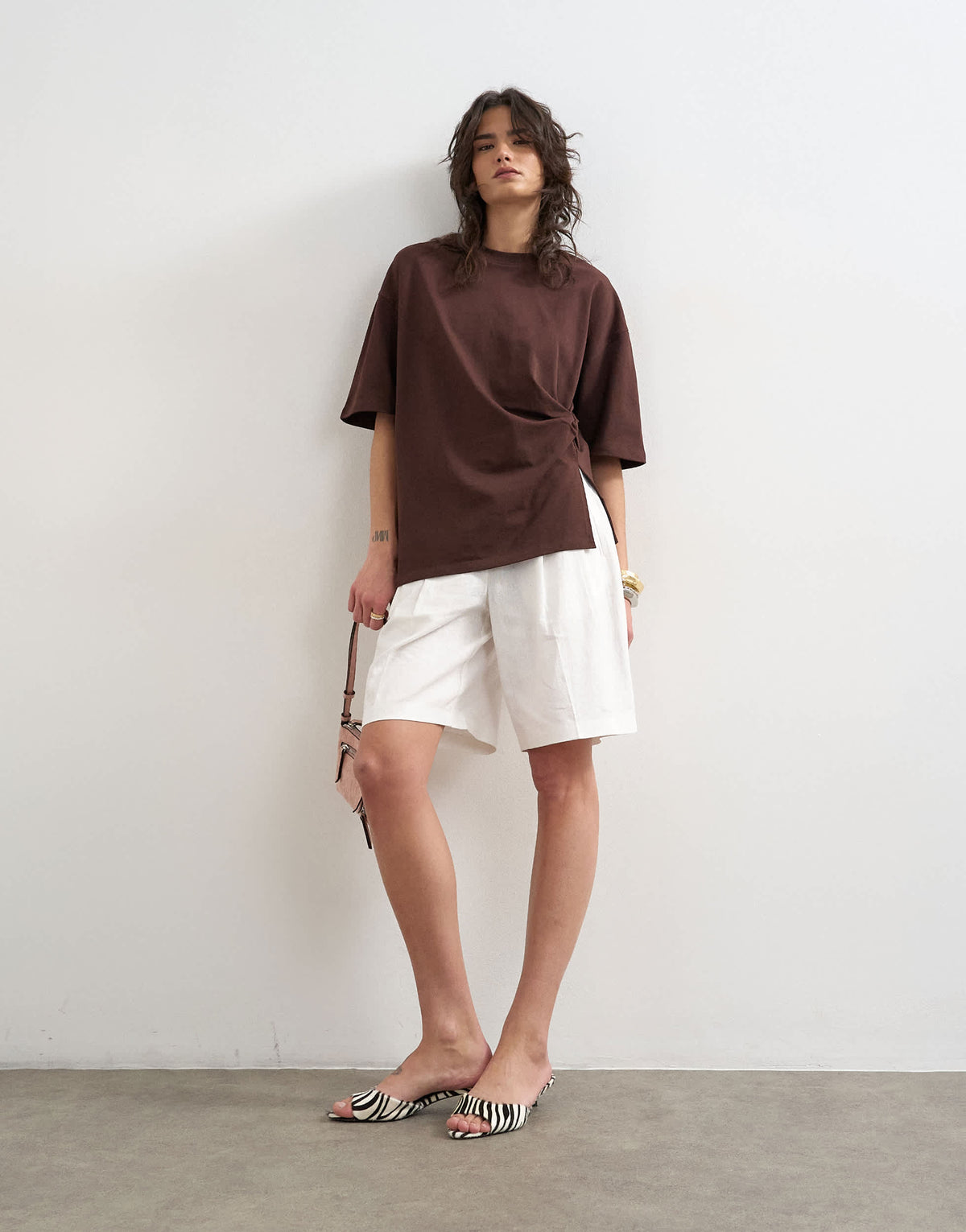Topshop knot twist t-shirt in dark chocolate