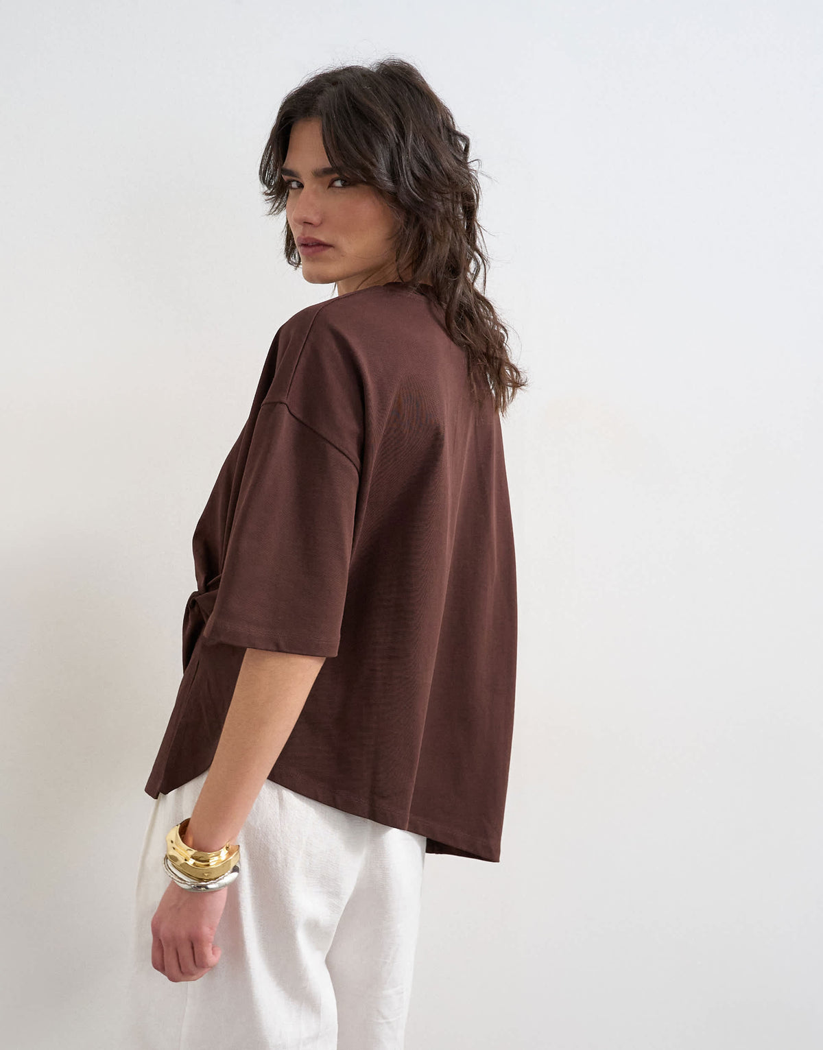 Topshop knot twist t-shirt in dark chocolate