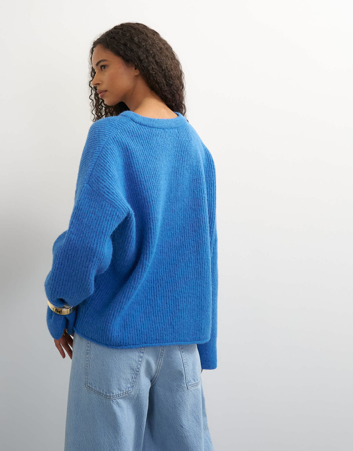 Topshop knitted easy Henley jumper in cobalt blue