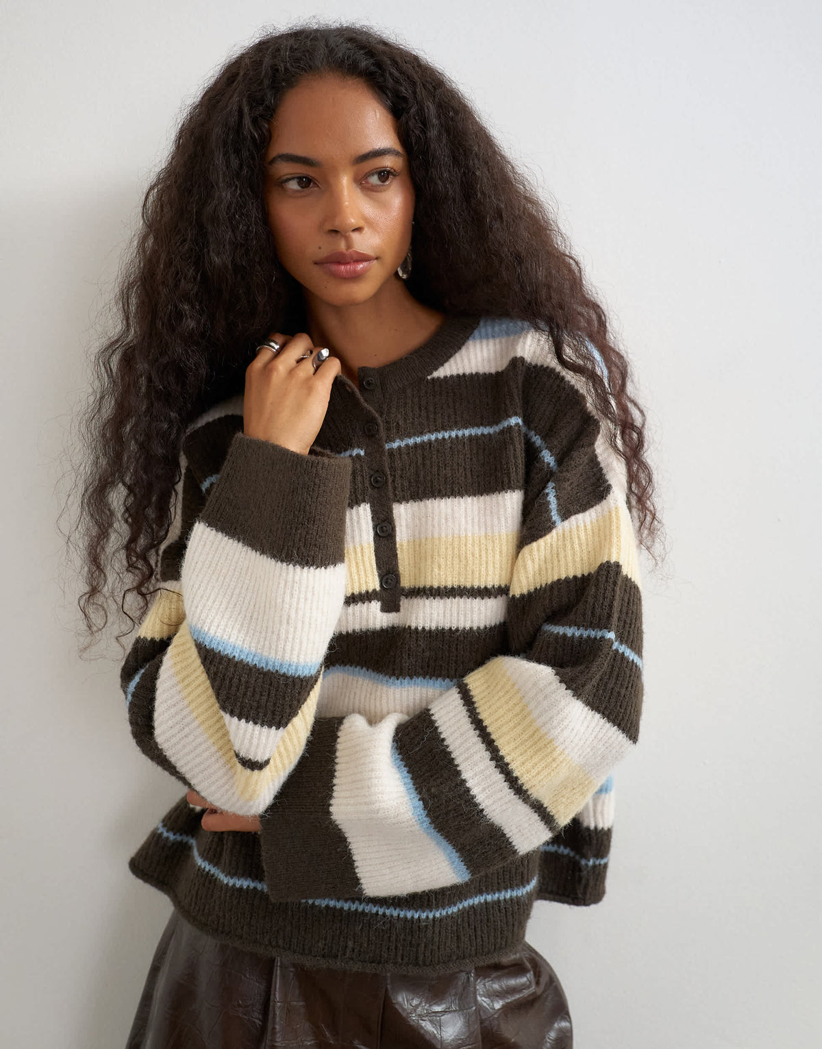 Topshop knitted easy Henley jumper in multi