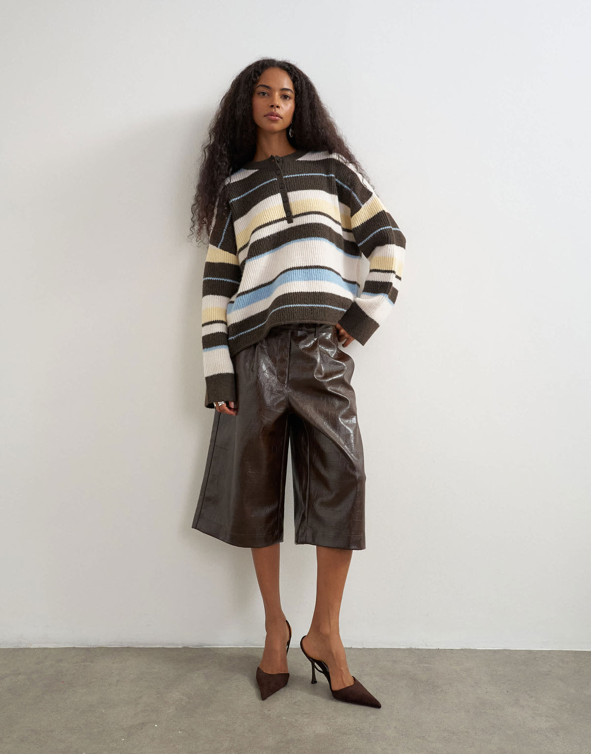 Topshop knitted easy Henley jumper in multi