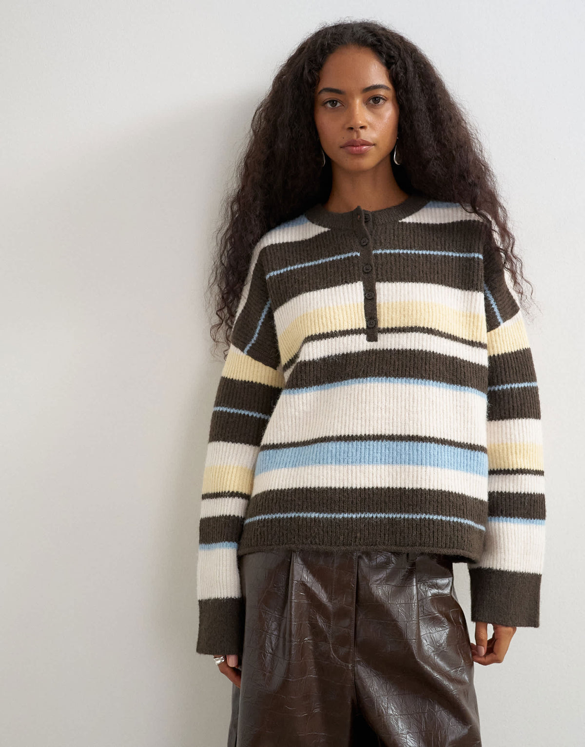 Topshop knitted easy Henley jumper in multi