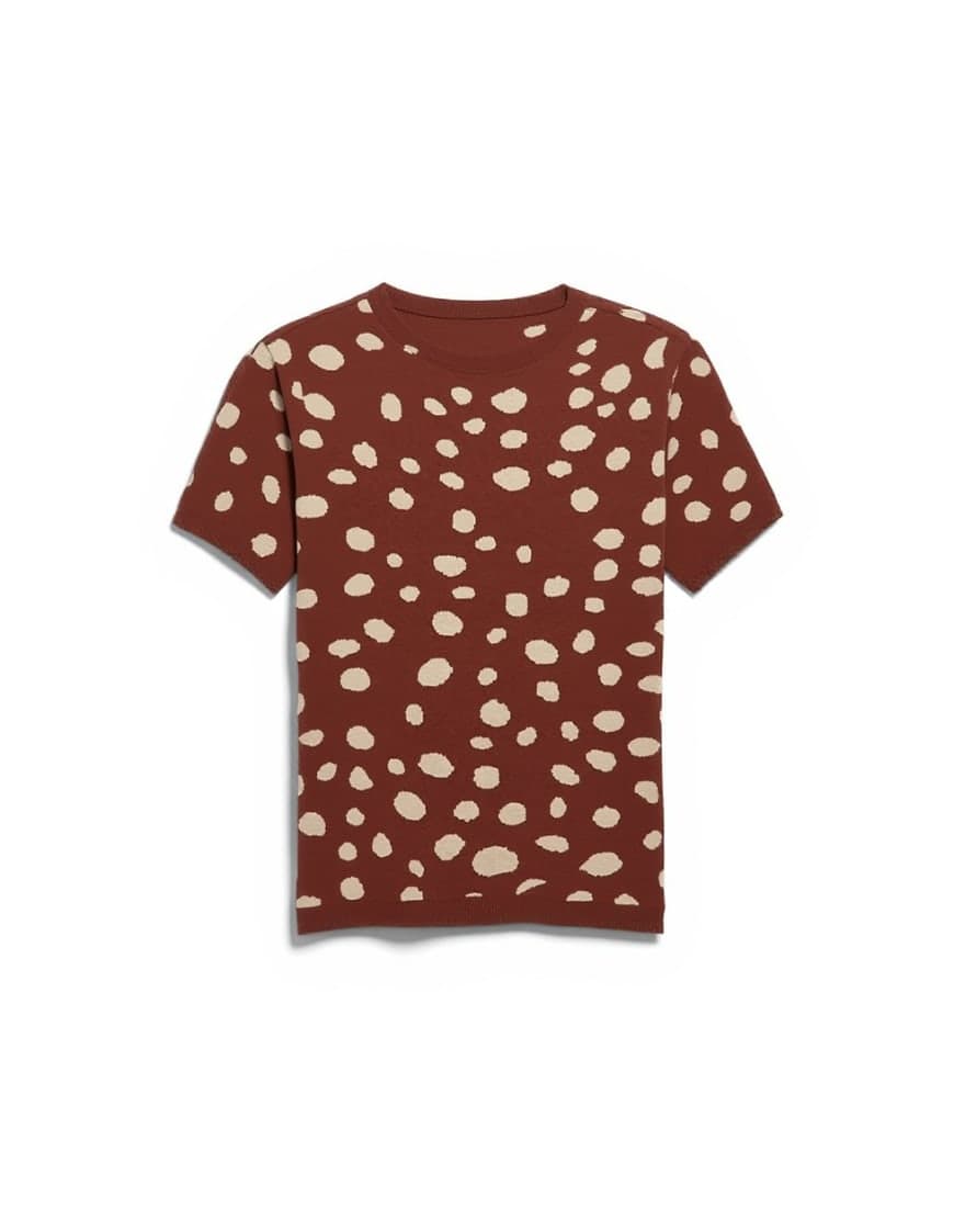 Topshop knitted deer print fitted short sleeve t-shirt in brown