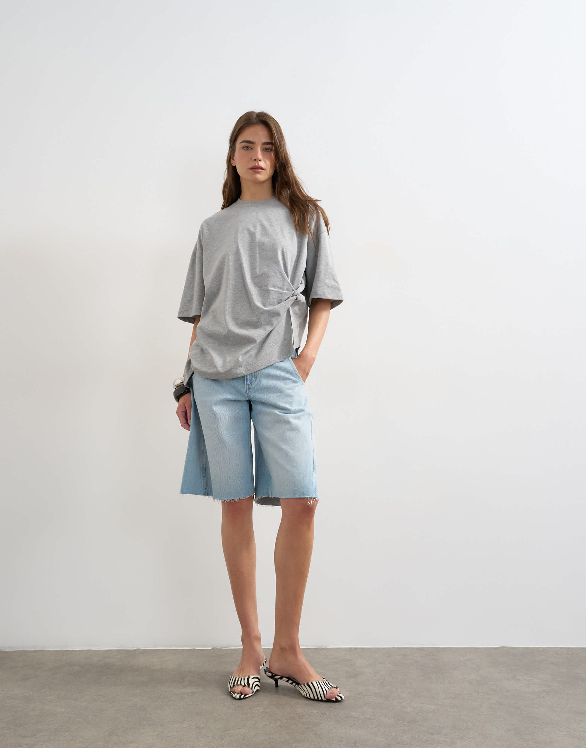 T-shirt gris chiné noué à torsade Topshop