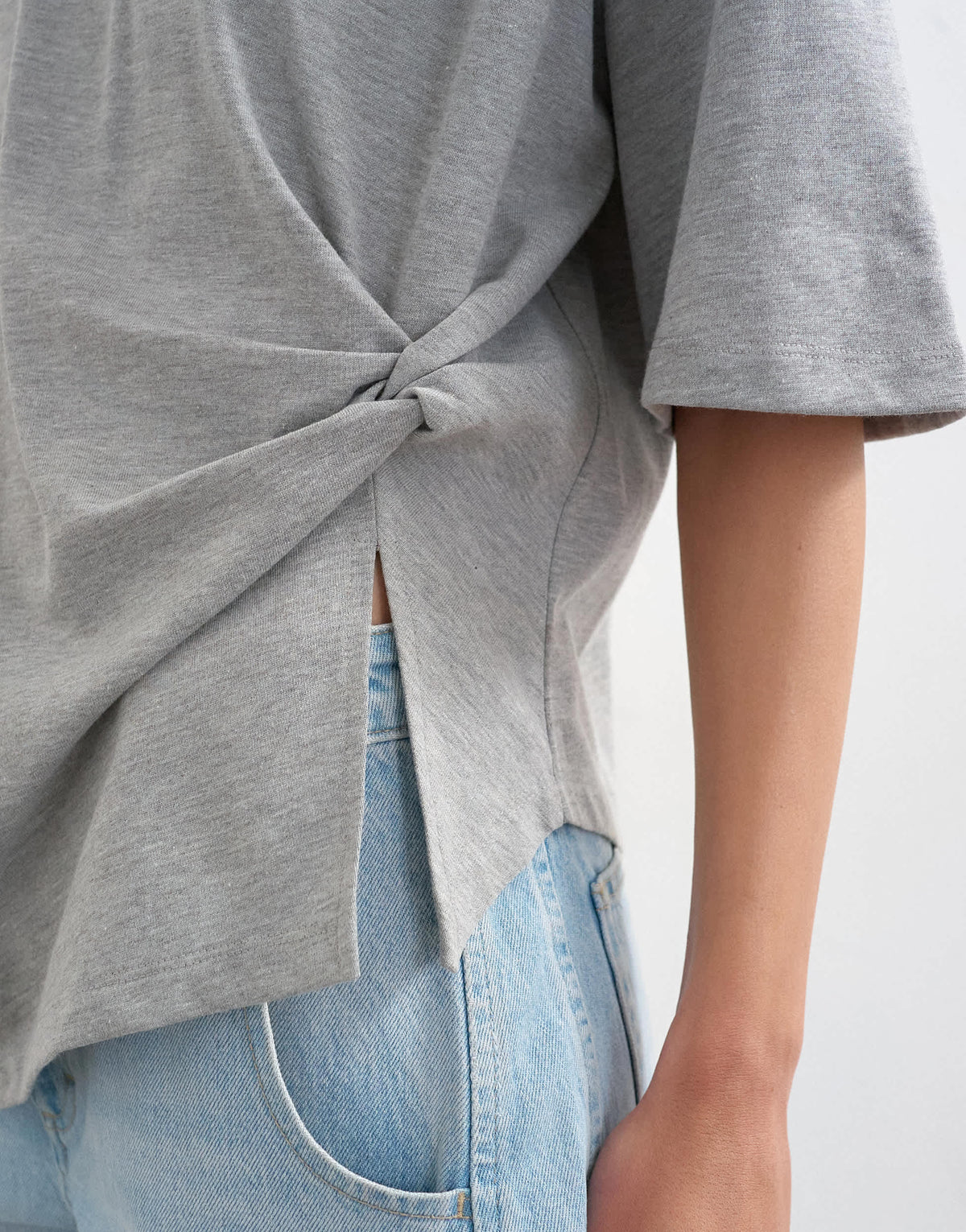 Topshop knot twist t-shirt in grey marl