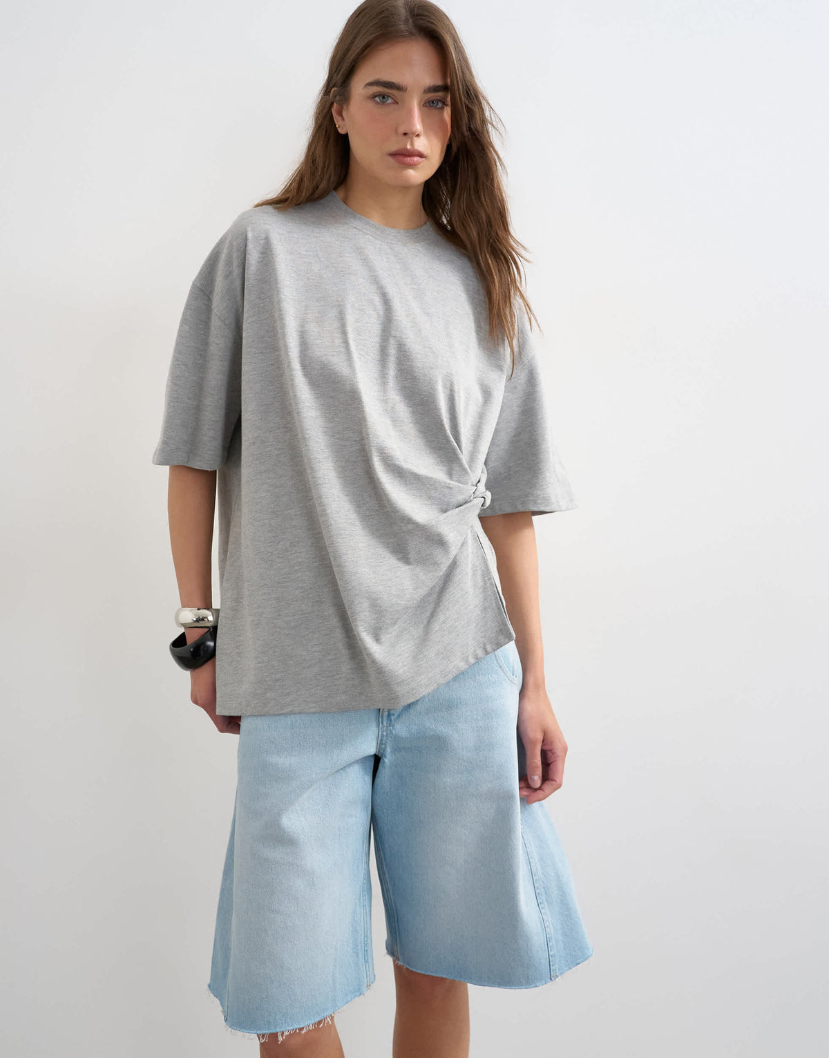 Topshop knot twist t-shirt in grey marl