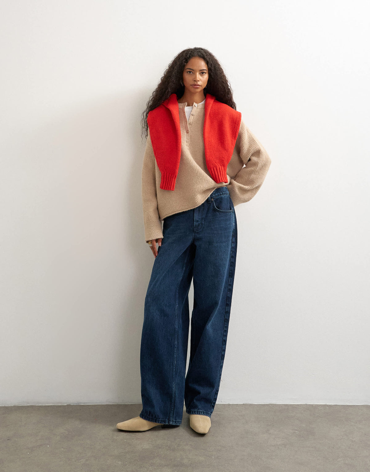 Topshop knitted easy Henley jumper in oat
