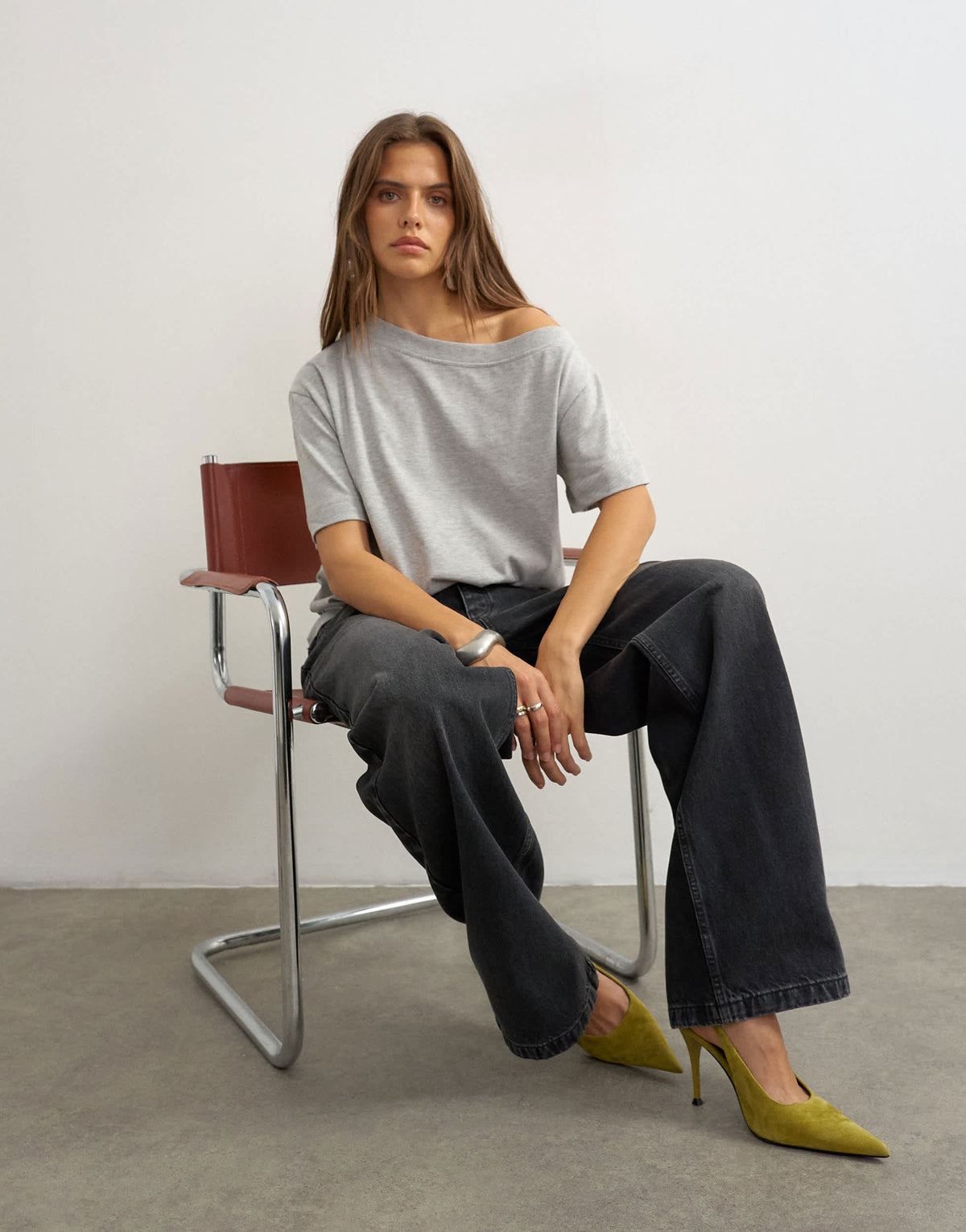 Topshop fallen shoulder t-shirt in grey marl