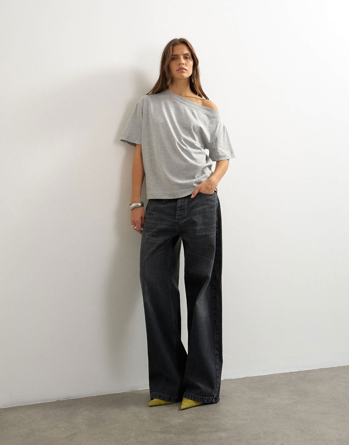 Topshop fallen shoulder t-shirt in grey marl