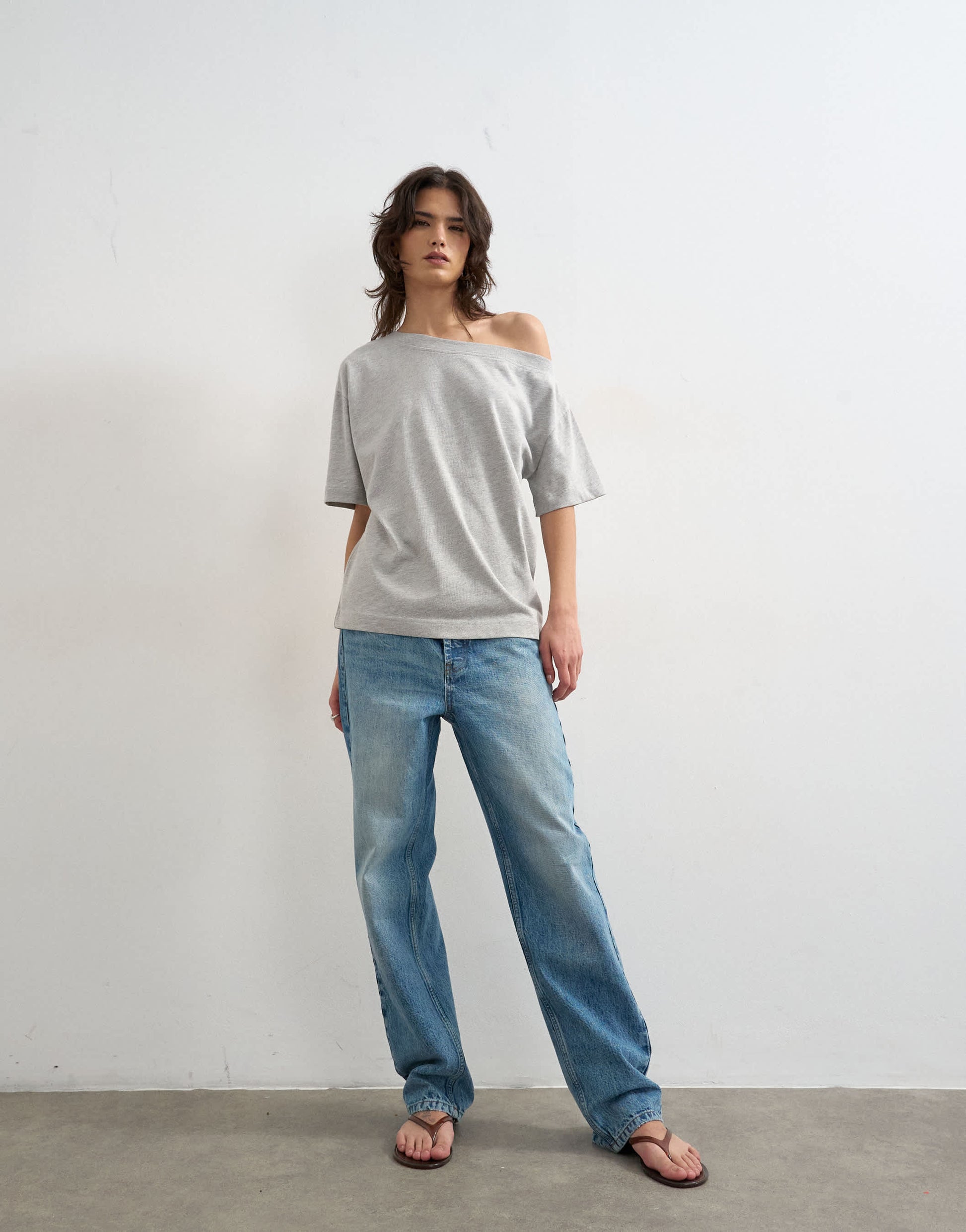 Topshop fallen shoulder t-shirt in grey marl